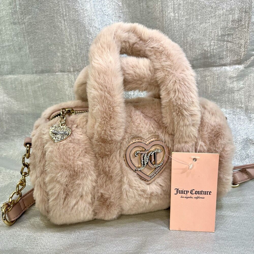 JUICY COUTURE Dusty Blush Pink Fluffy Faux Fur Fashion Purse BLING *NWT*